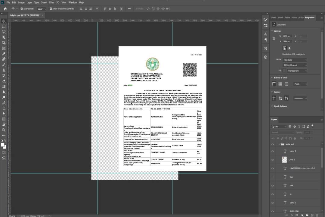 Modèle Word et PDF de certificat de licence commerciale Inde Telangana template Modèle Word et PDF de certificat de licence commerciale Inde Telangana template